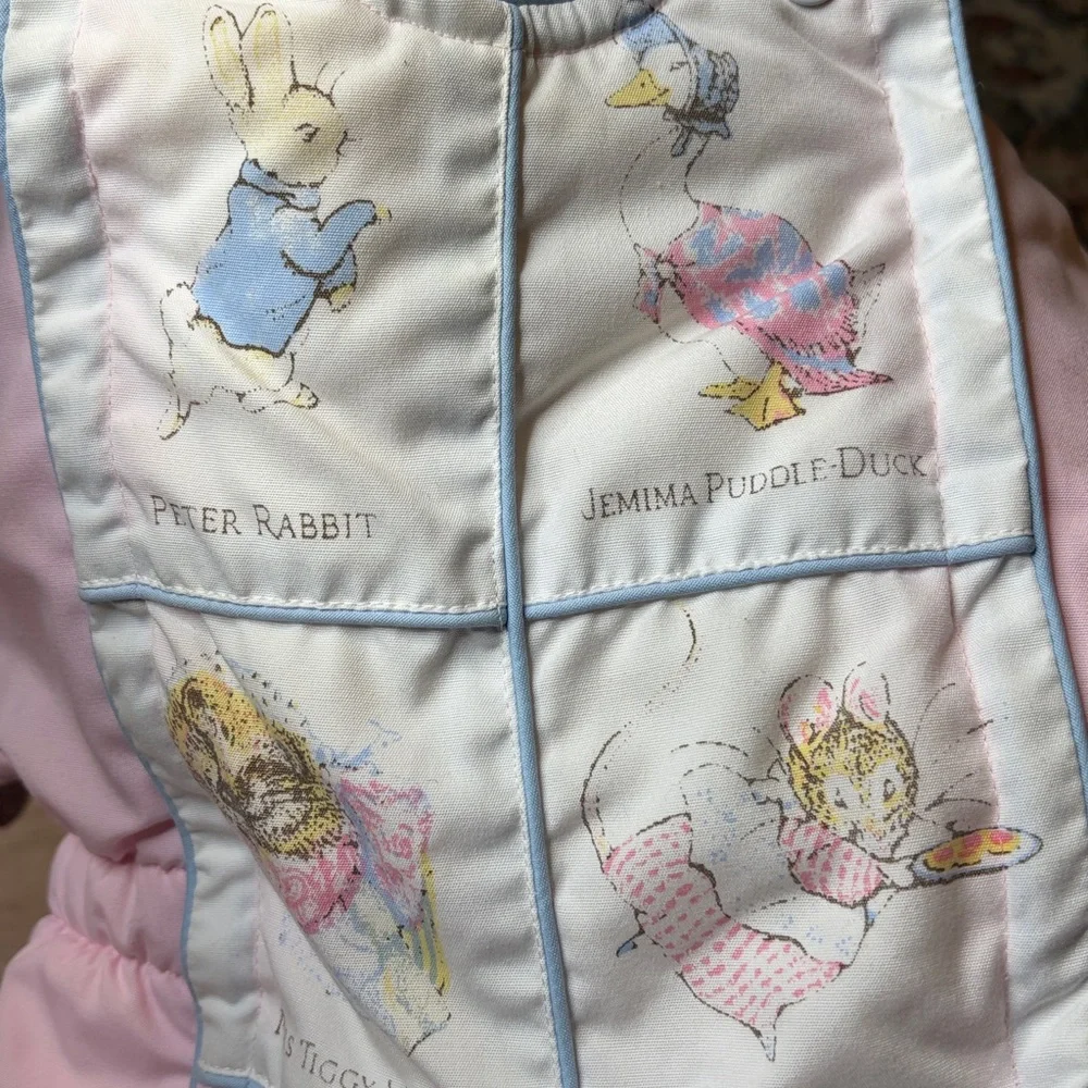 Quiltex Beatrix Potter Vintage Baby Snowsuit Pink Fleece Lined Hood 6 Months